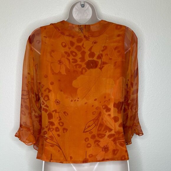 New York City Design Co Silk Floral Ruffle Sequin Pumpkin Top Women Size Small - Picture 6 of 11